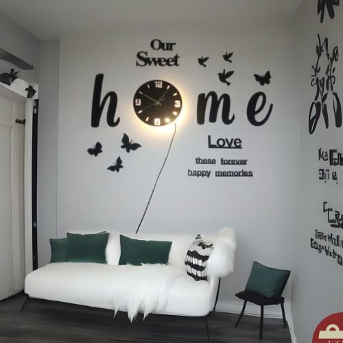 Sweet Home Wall Clock + Butterfly Leds