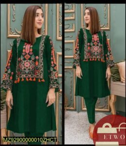 stitched linen embroidered dress – front view