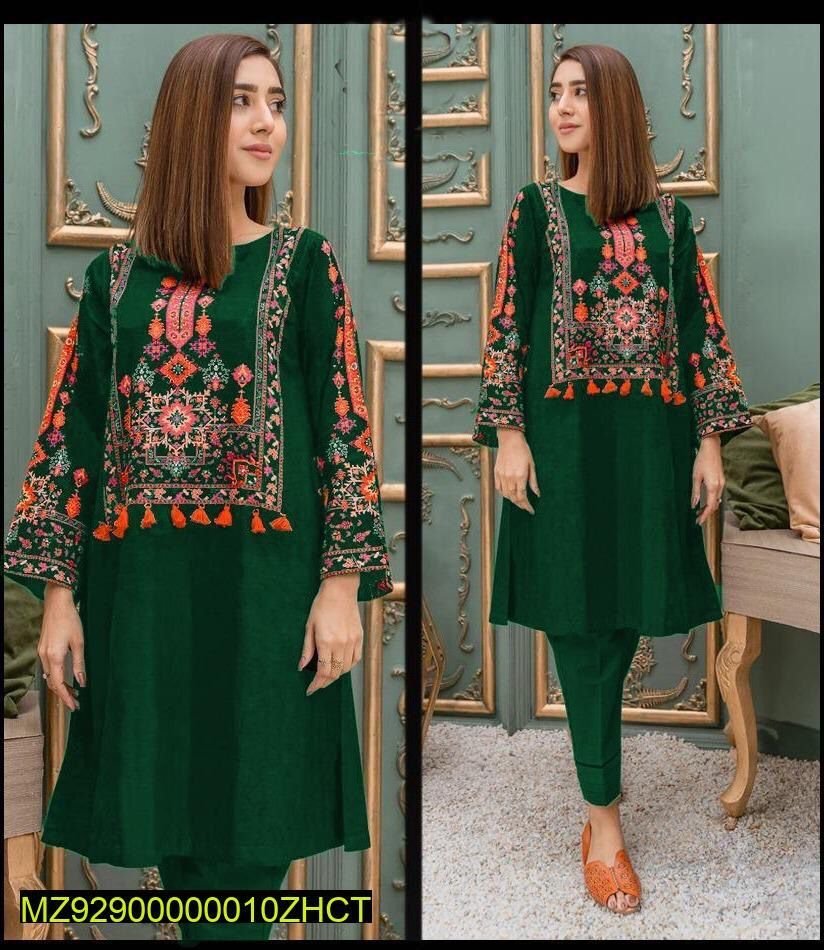 stitched linen embroidered dress – front view