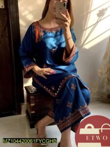 Women Linen Embroidered Dress front view