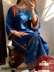 Blue embroidered linen dress stitched shirt trouser