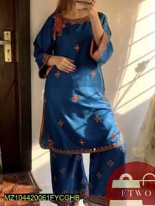 Blue embroidered linen dress stitched shirt trouser