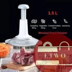 Manual food chopper with stainless steel rotating blades