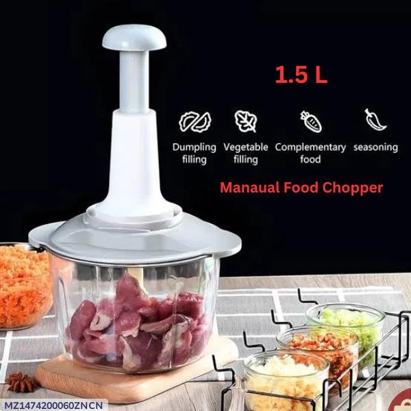 Manual food chopper with stainless steel rotating blades
