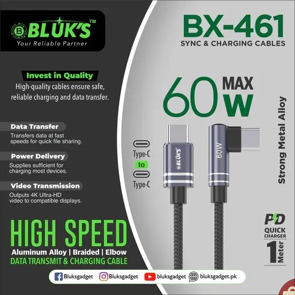 Durable braided Bluk's USB-C to USB-C cable for laptops