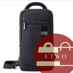 Black nylon chest pack shoulder bag with adjustable strap and compartments