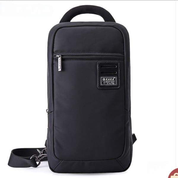 Black nylon chest pack shoulder bag with adjustable strap and compartments