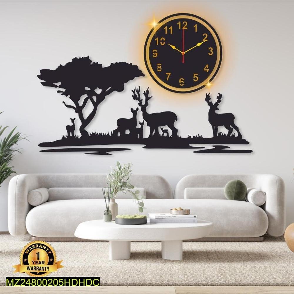 Grazing Deer Design Laminated Wall Clock with LED Backlight