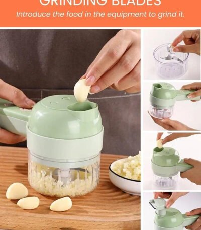 Portable electric chopper with 4-piece slicer set