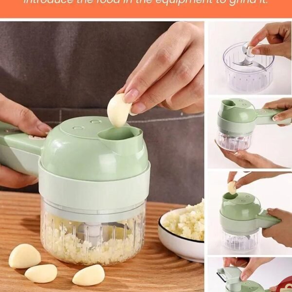 Portable electric chopper with 4-piece slicer set