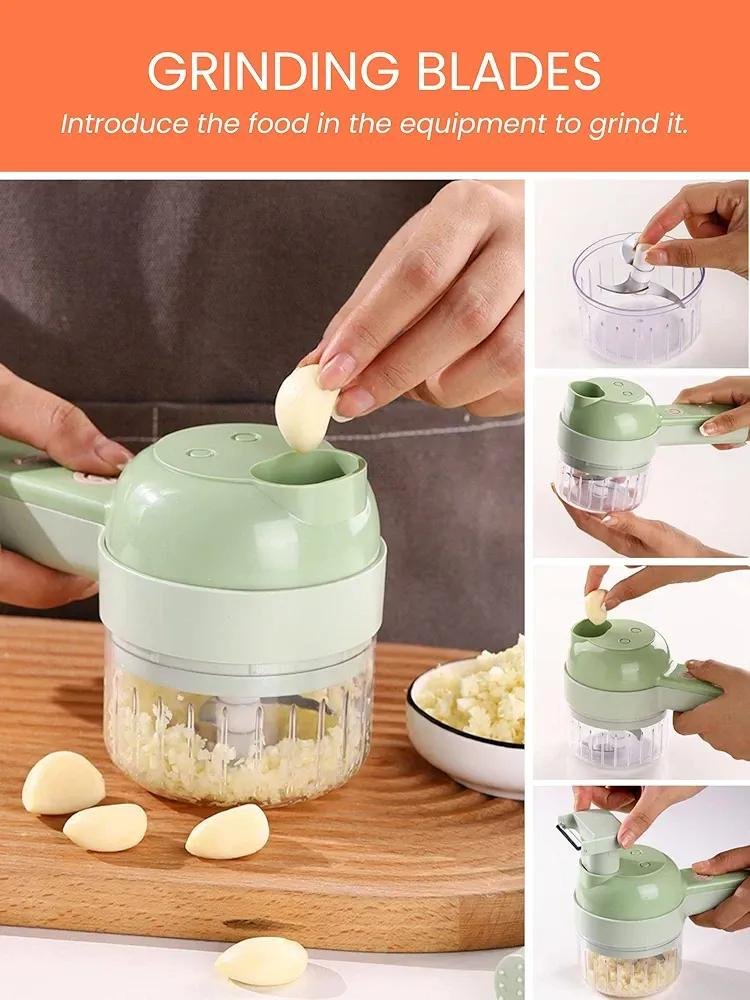 Portable electric chopper with 4-piece slicer set
