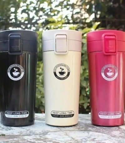 Stainless steel travel coffee mug with spill-resistant lid