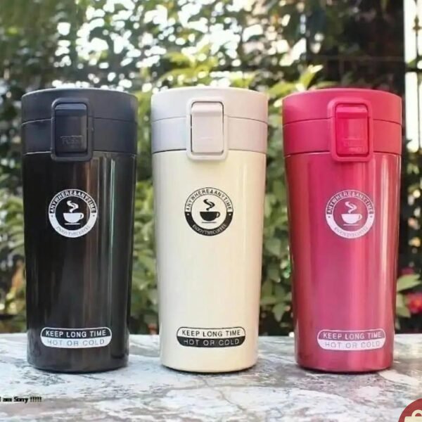 Stainless steel travel coffee mug with spill-resistant lid
